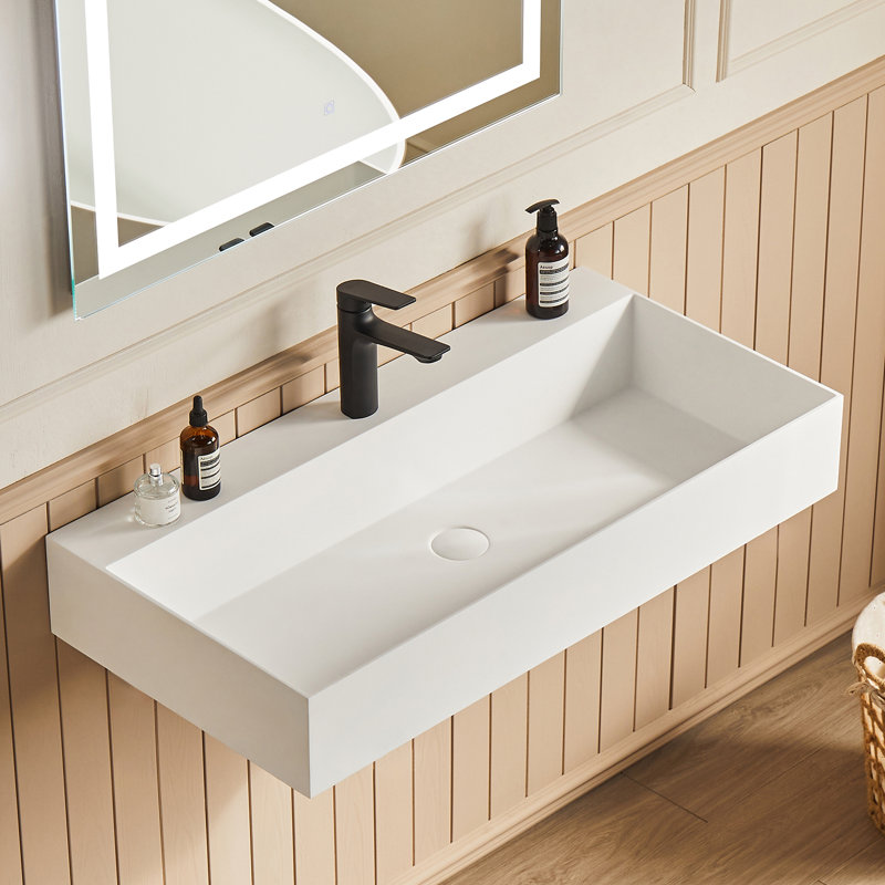 Pensen 18'' Matte White Solid Surface Rectangular Wall Mount Bathroom ...